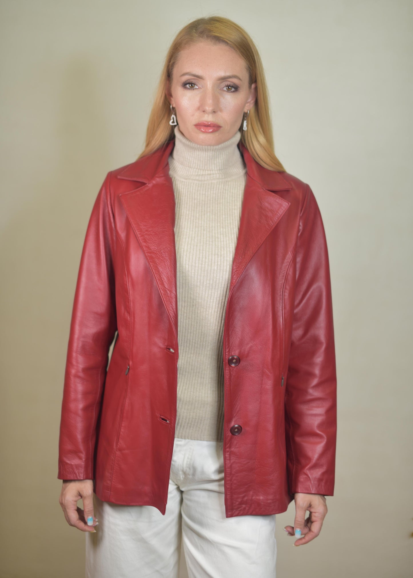 Tracy Leather Blazer Cherry