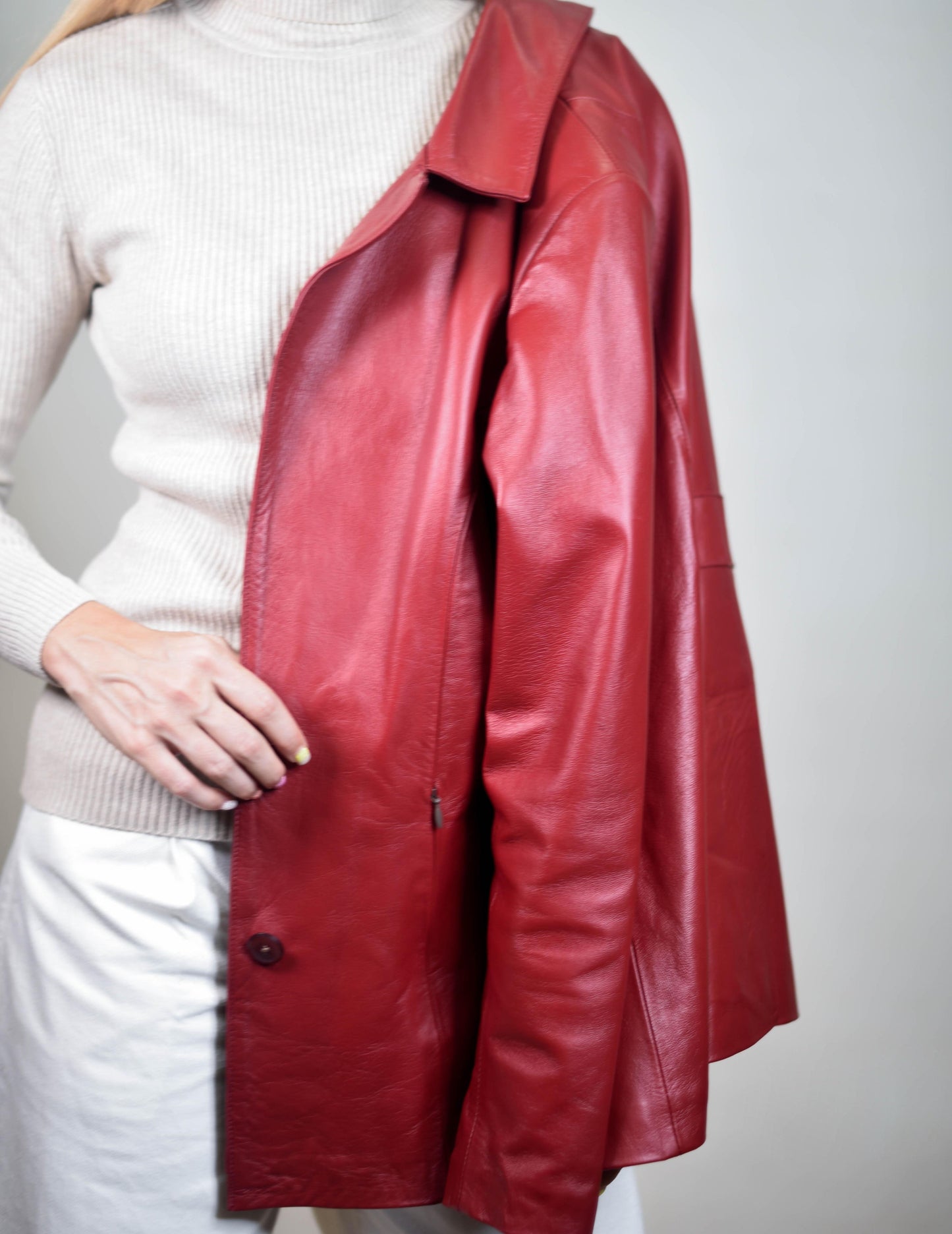 Tracy Leather Blazer Cherry
