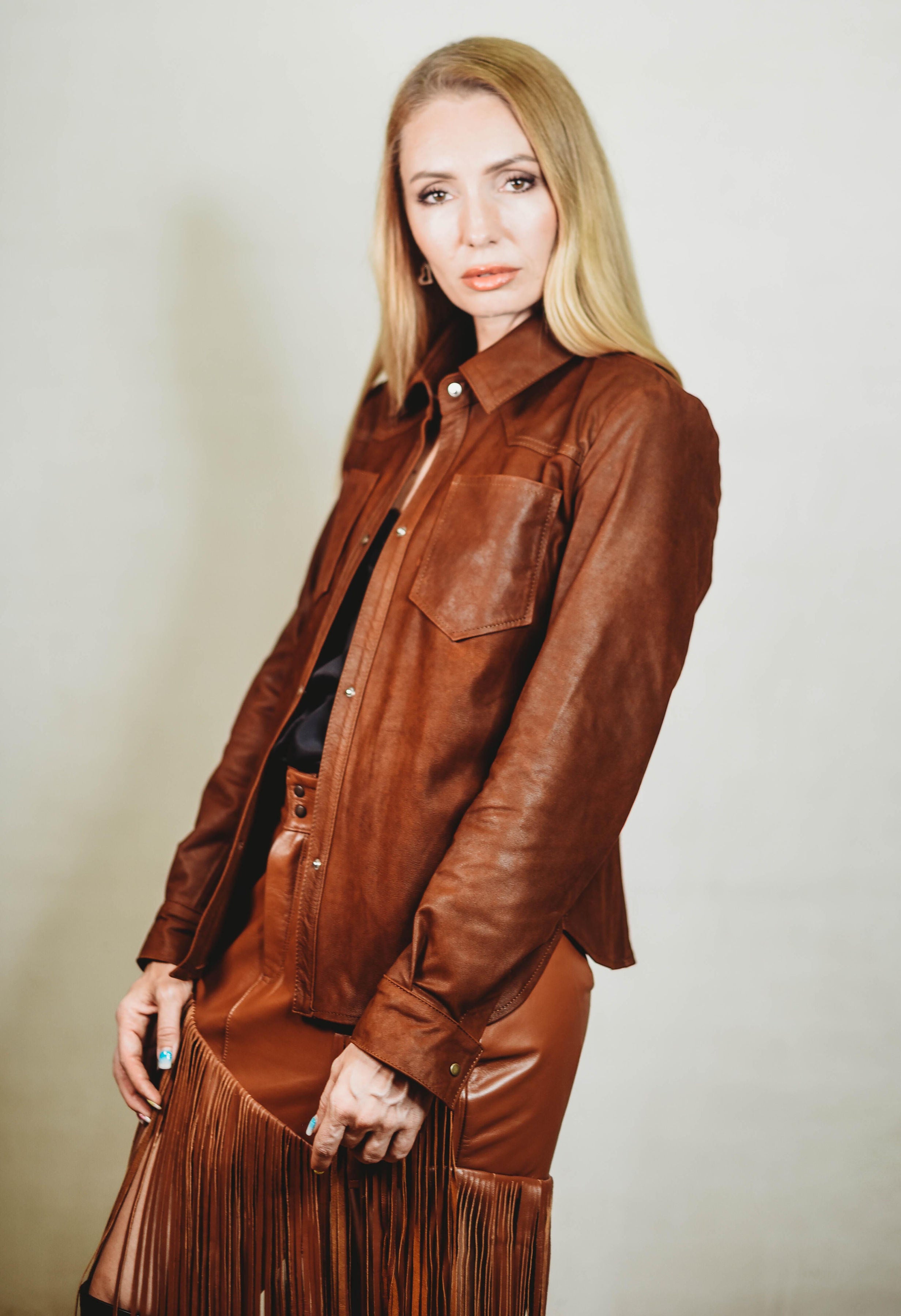 Leny sheep leather Shirt Brown Antique – PANGOL LEATHER