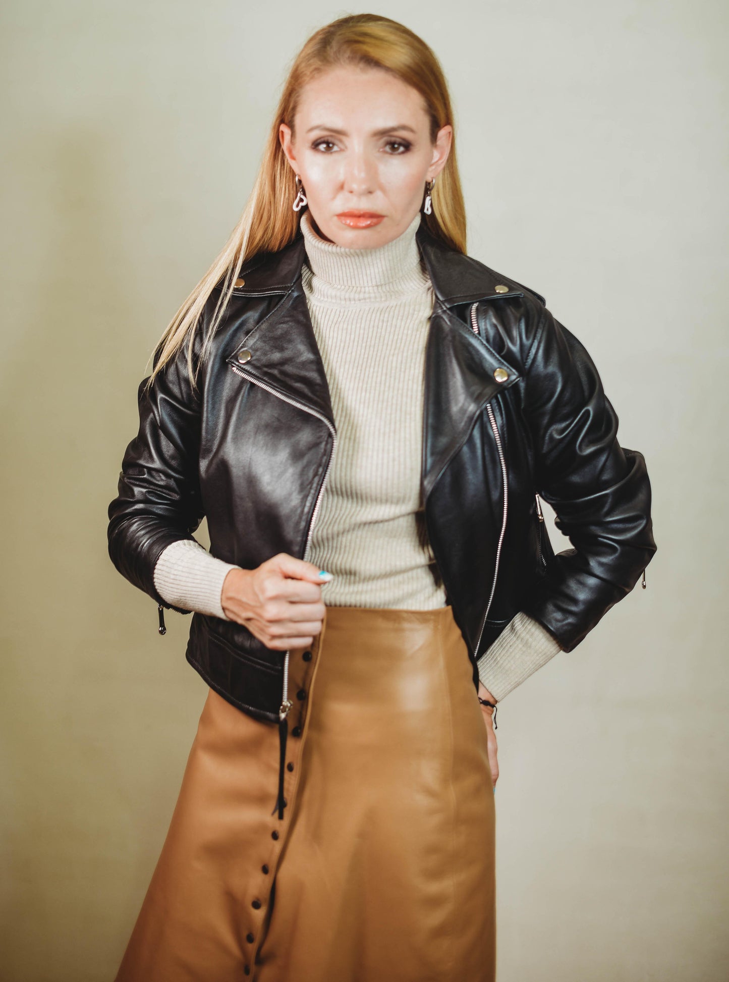 Leila leather skirt caramel