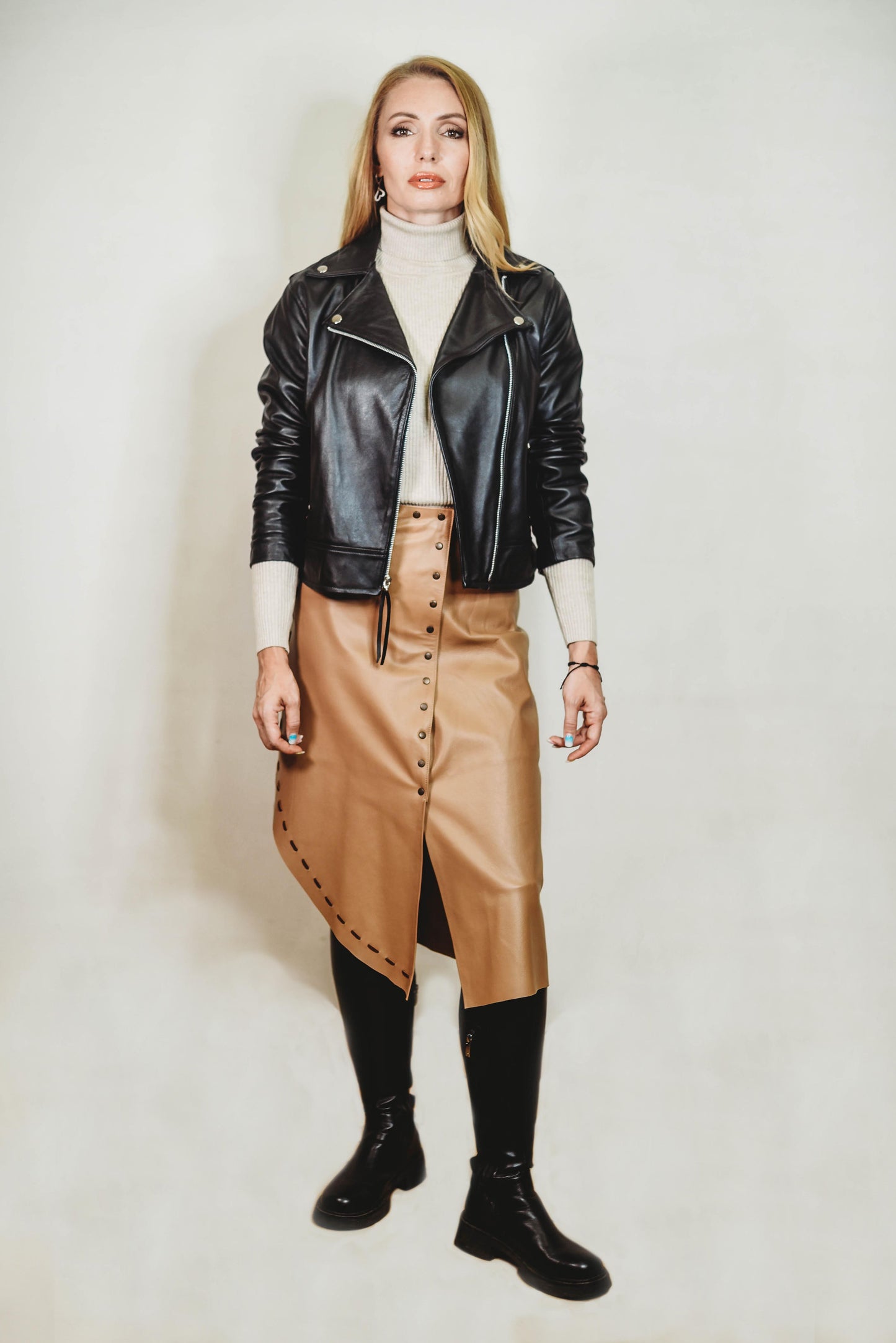 Leila leather skirt caramel