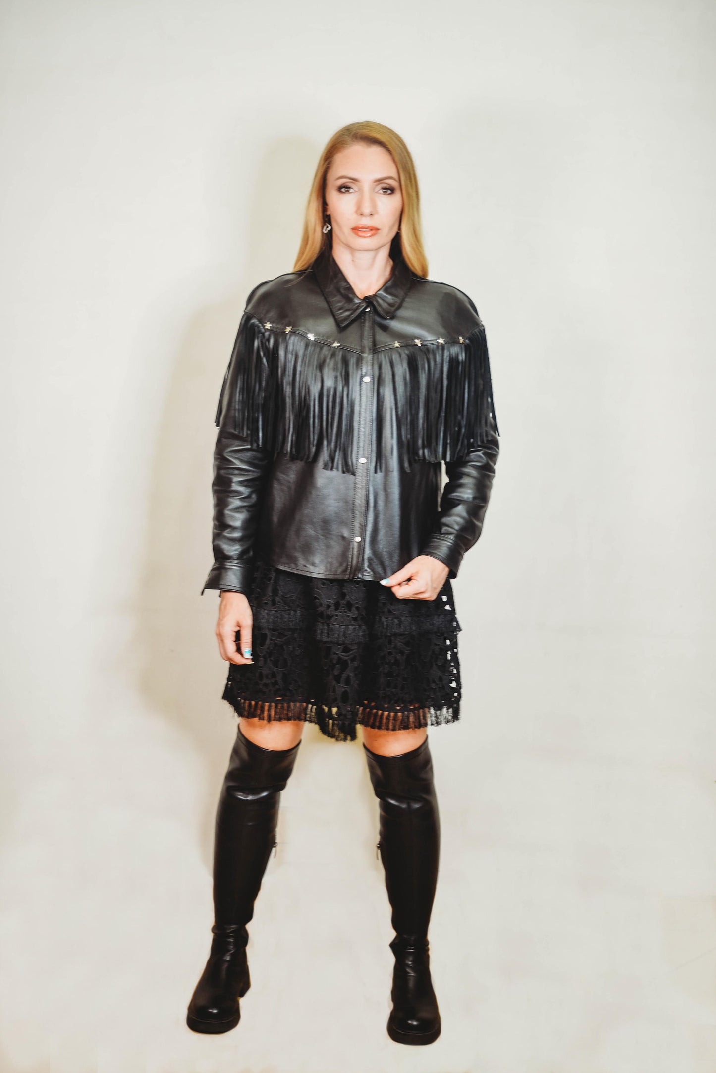 Gazy sheep leather Shirt Black Napa