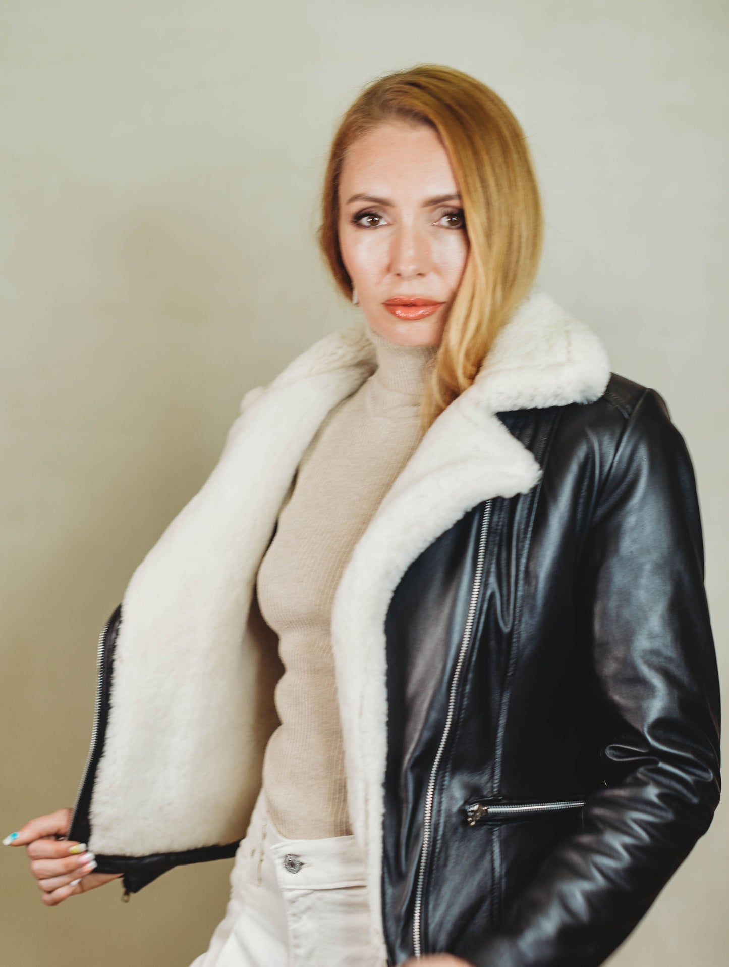 Kris Shearling Biker Jacket Black