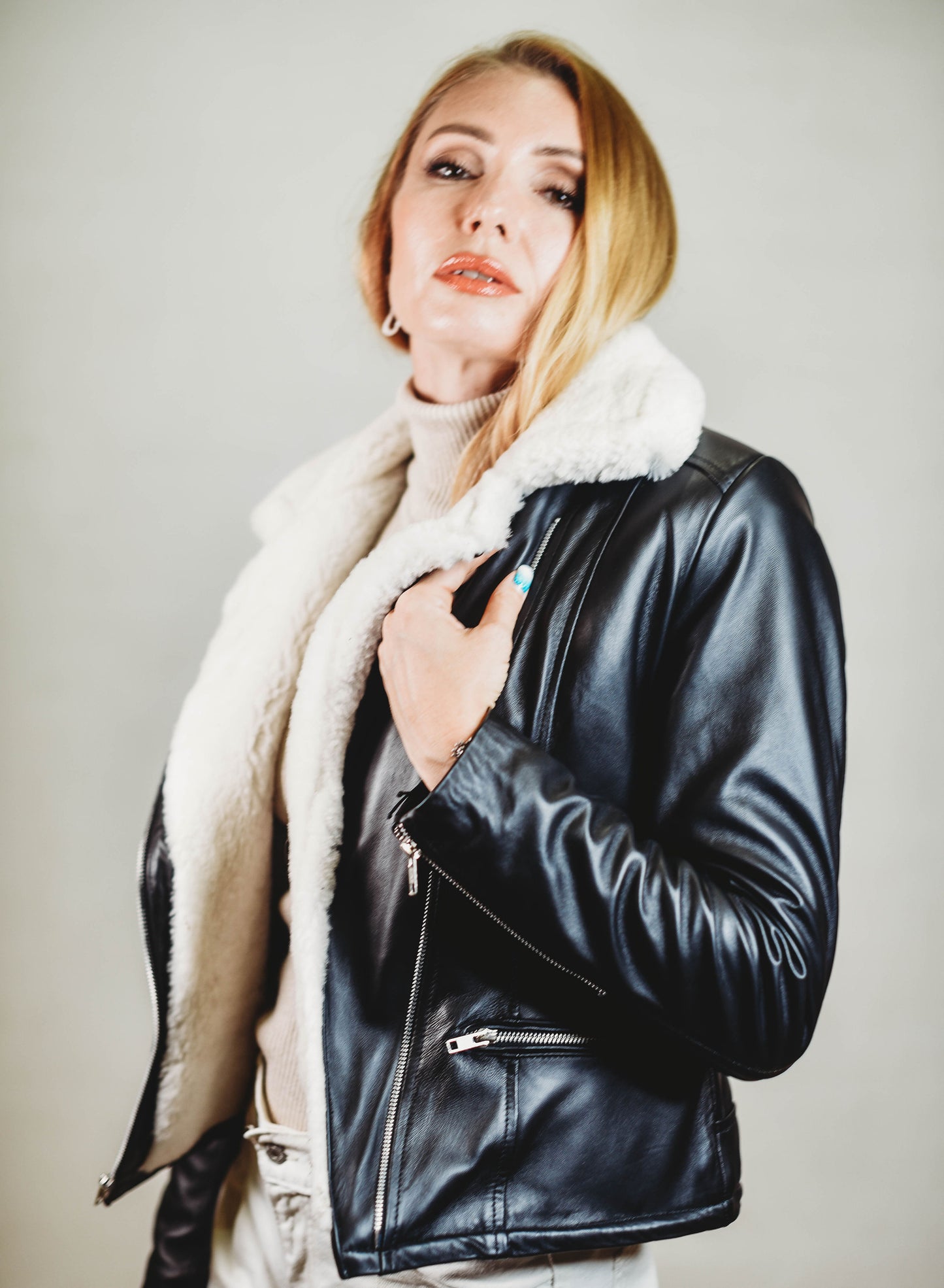 Kris Shearling Biker Jacket Black