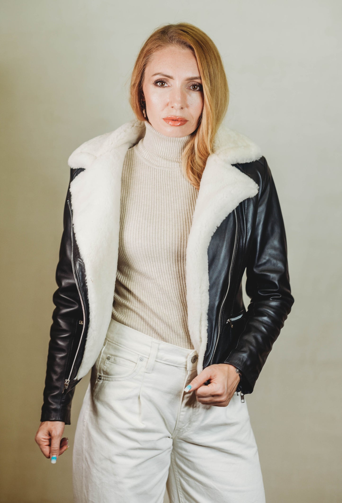 Kris Shearling Biker Jacket Black