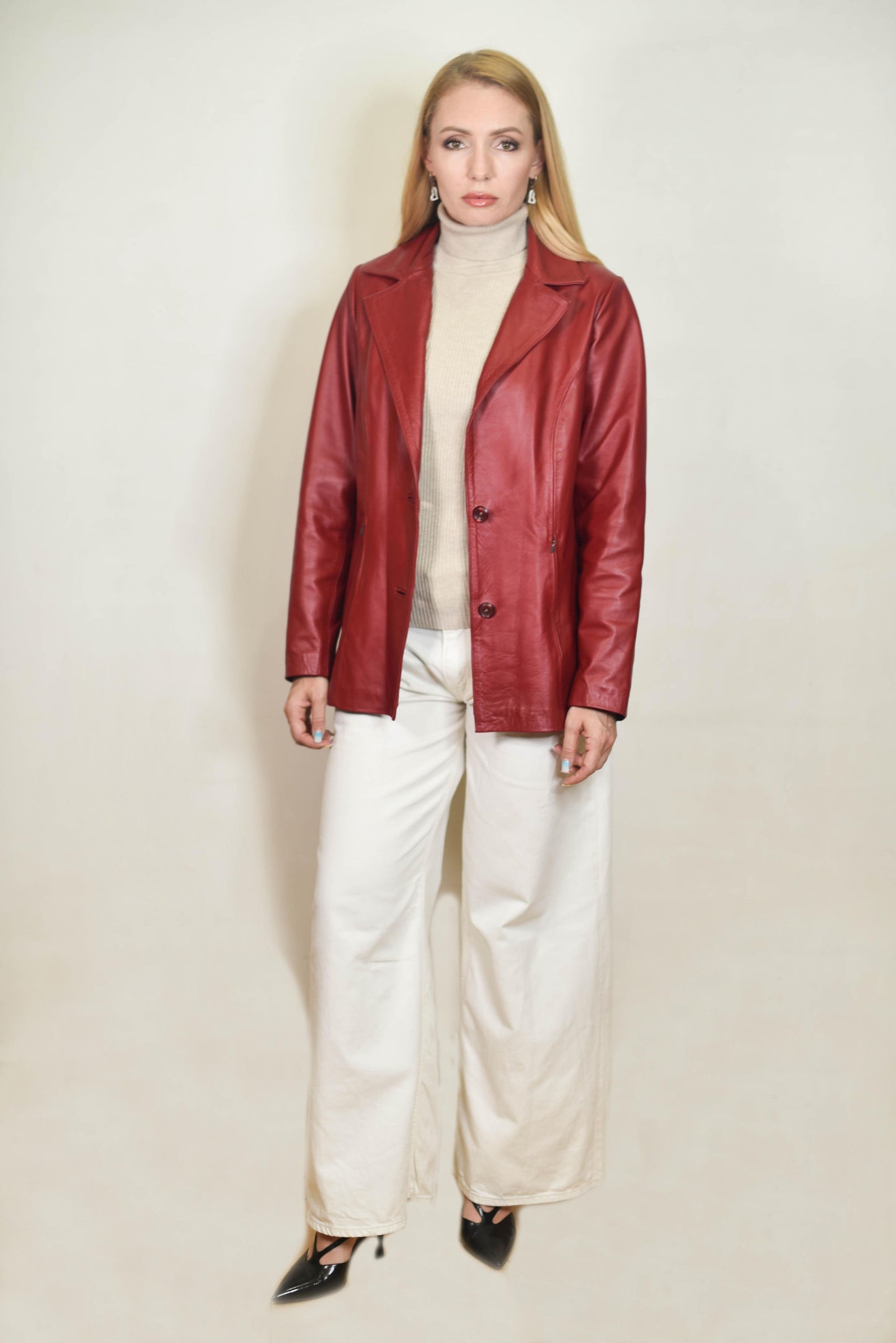 Tracy Leather Blazer Cherry