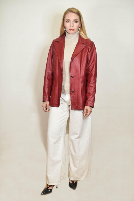 Tracy Leather Blazer Cherry