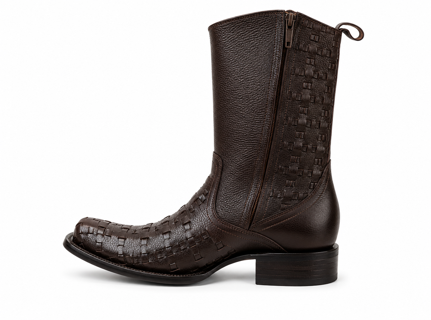 Petatillo Pattern Western Boots - Dark Brown