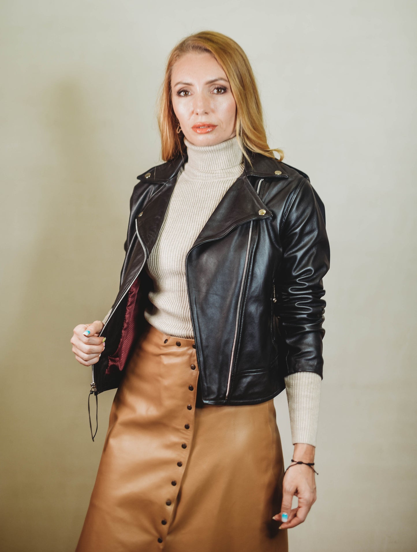 Leila leather skirt caramel