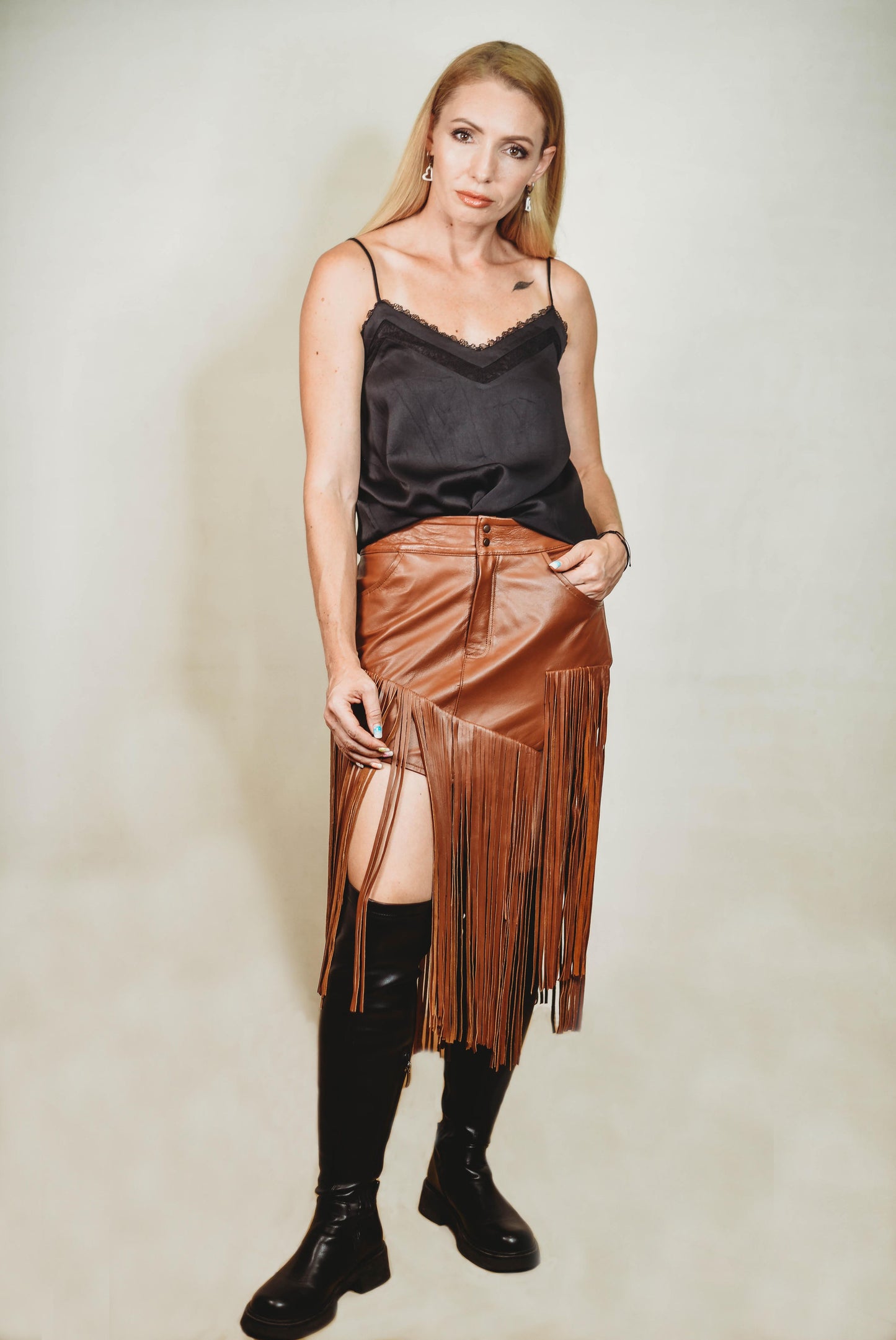 Sally napa leather skirt brown