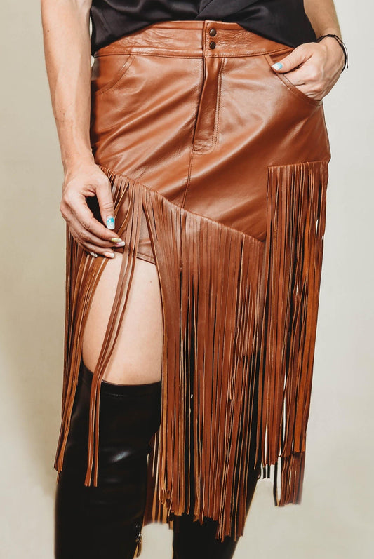 Sally napa leather skirt brown