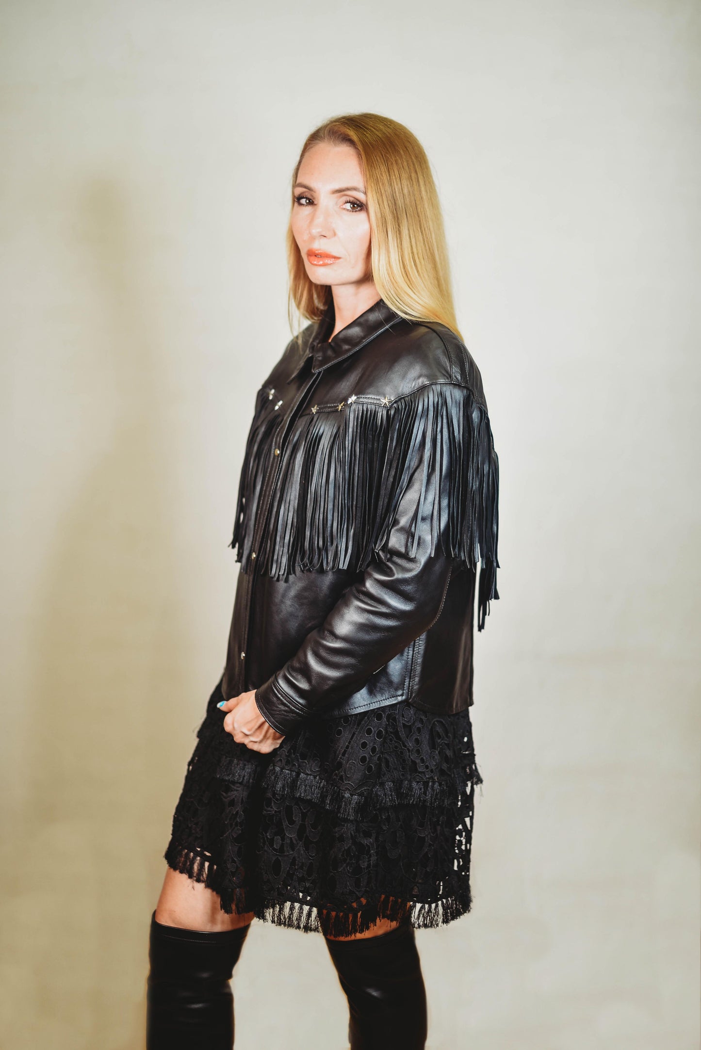 Gazy sheep leather Shirt Black Napa